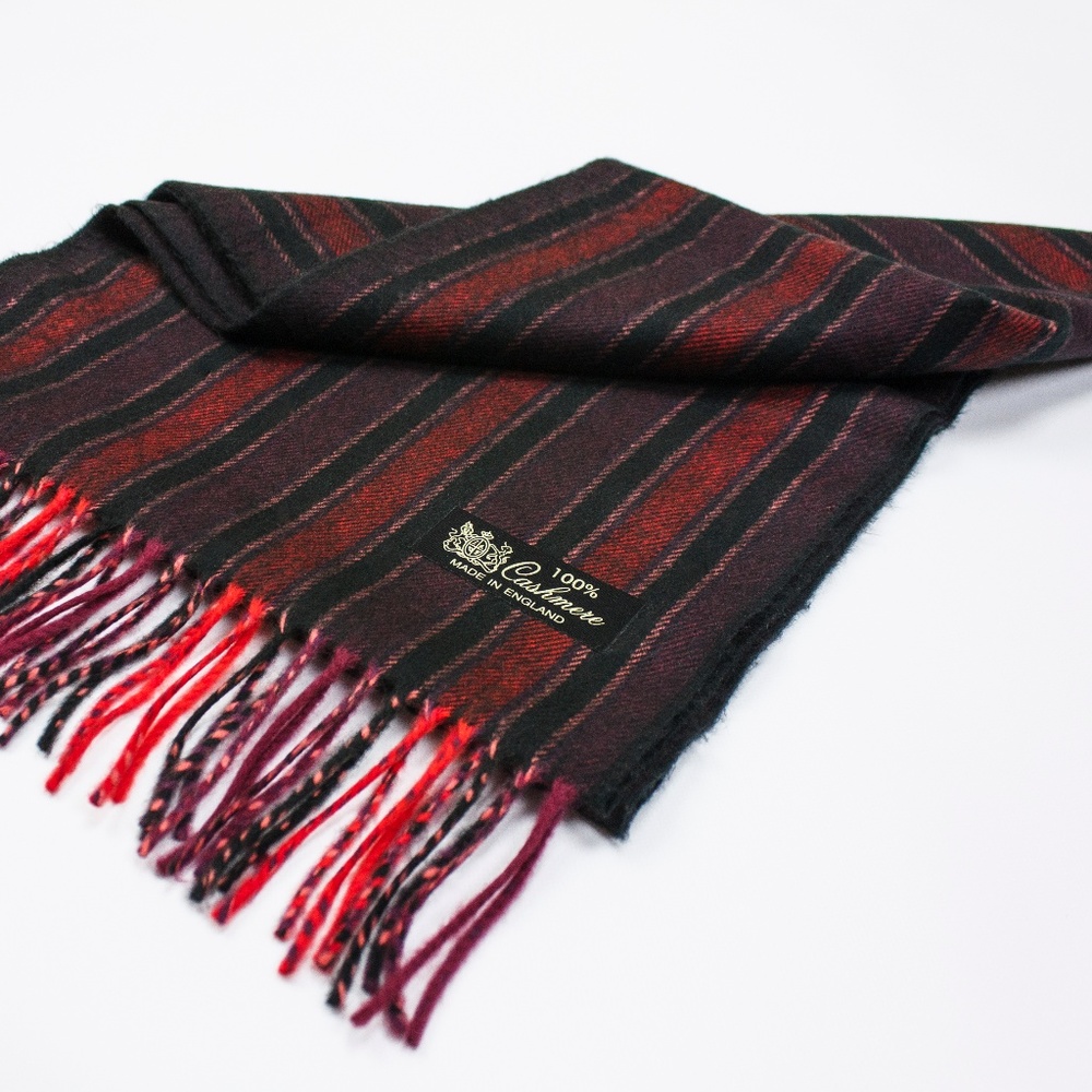 Striped Black and Red Cashmere Scarf